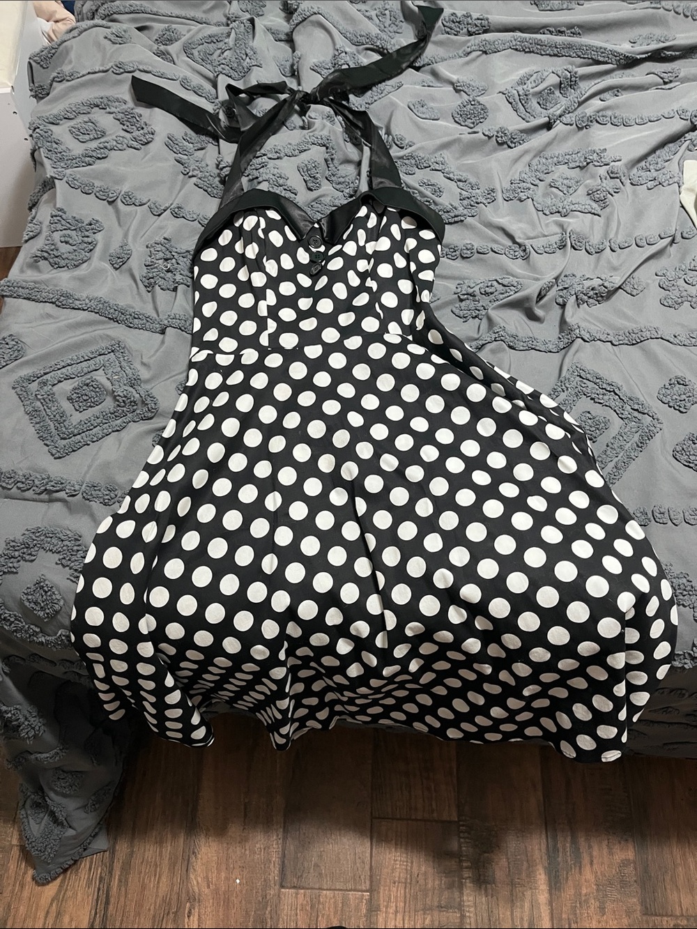 Black and White Polka Dot Halter Midi Dress